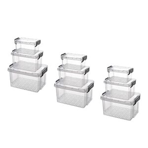 storage organizer set of 1 qt, 2.5 qt and 4 qt storage containers with lid, set of 9, clear