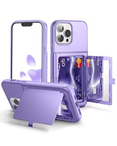welovecase for cute iphone 13 pro max case for women with credit card holder & hidden mirror, heavy duty protection cover protective wallet case for iphone 13 pro max light purple