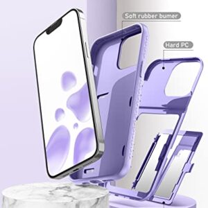 WeLoveCase for Cute iPhone 13 Pro Max Case for Women with Credit Card Holder & Hidden Mirror, Heavy Duty Protection Cover Protective Wallet Case for iPhone 13 Pro Max Light Purple