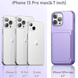 WeLoveCase for Cute iPhone 13 Pro Max Case for Women with Credit Card Holder & Hidden Mirror, Heavy Duty Protection Cover Protective Wallet Case for iPhone 13 Pro Max Light Purple