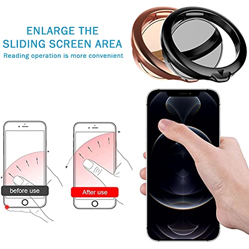 General Phone Ring Holder Finger Kickstand Omnidirectional 360 Degree Rotation Metal with Polished Metal Phone GripRing Phone Stand, for Magnetic Car Mount Compatible with All Phone Case (Rose+Black)