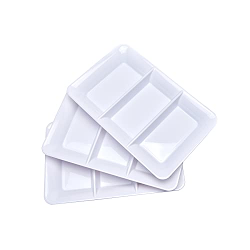 Lullaby 3 Sectional Plastic Serving Tray 14.2" x 9", 3 Pack White Serving Platters for Cheese Cracker Food, BPA-Free and Reusable