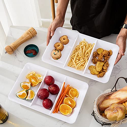 Lullaby 3 Sectional Plastic Serving Tray 14.2" x 9", 3 Pack White Serving Platters for Cheese Cracker Food, BPA-Free and Reusable