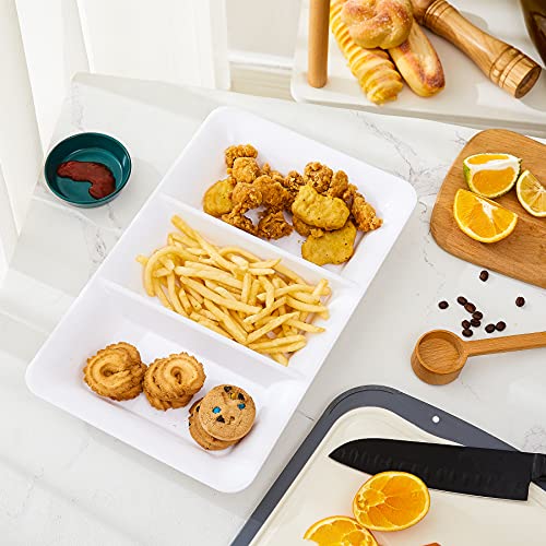 Lullaby 3 Sectional Plastic Serving Tray 14.2" x 9", 3 Pack White Serving Platters for Cheese Cracker Food, BPA-Free and Reusable