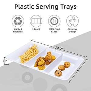 Lullaby 3 Sectional Plastic Serving Tray 14.2" x 9", 3 Pack White Serving Platters for Cheese Cracker Food, BPA-Free and Reusable