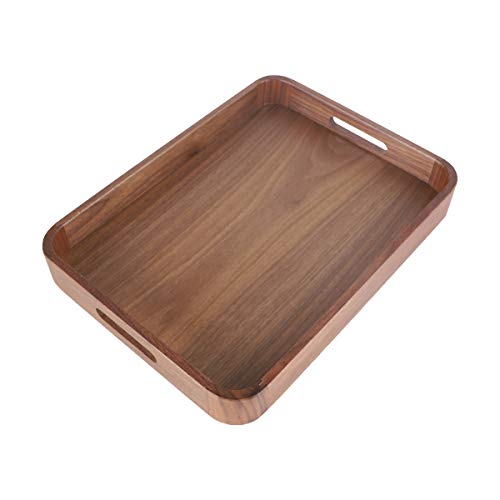 Royalling Black Walnut Wood Serving Tray with Handle, Wooden Tray, Tea/Drink Tray, Dinner Serving Tray, Snack Tray (15X11 in)