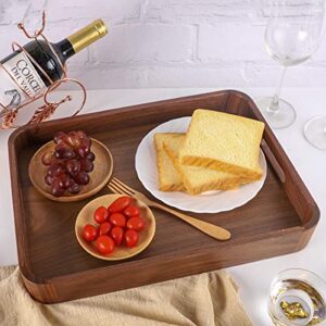 Royalling Black Walnut Wood Serving Tray with Handle, Wooden Tray, Tea/Drink Tray, Dinner Serving Tray, Snack Tray (15X11 in)