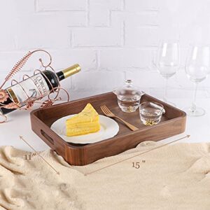 Royalling Black Walnut Wood Serving Tray with Handle, Wooden Tray, Tea/Drink Tray, Dinner Serving Tray, Snack Tray (15X11 in)