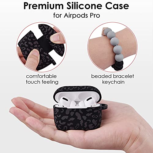 Case for Airpods Pro 1st Generation, Filoto Cute Apple Airpod Pro Cover for Women Girls, Silicone Case for Air Pod Pro Wireless Charging Case with Bracelet Keychain Accessories (Dark Leopard)