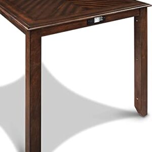 New Classic Furniture Amy Kitchen Counter Island Dining Table for 4 with Storage Shelf & USB Chargers, Traditional Brown Cherry