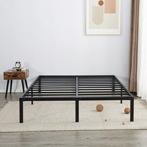 amobro king size bed frame with storage, metal 14 inch platform base foundation heavy duty slats support easy assembly noise free no box spring needed bedframe king size, black