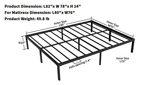 AMOBRO King Size Bed Frame with Storage, Metal 14 Inch Platform Base Foundation Heavy Duty Slats Support Easy Assembly Noise Free No Box Spring Needed Bedframe King Size, Black