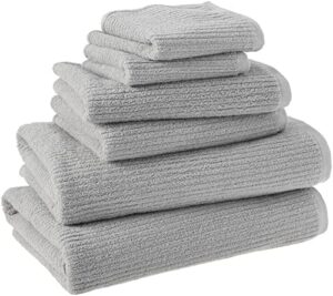 amazon aware 100% organic cotton ribbed bath towels - 6-piece set, light gray