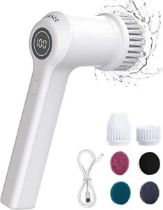 airsee electric spin scrubber for bathroom bathtub, cordless power spinning scrub brush, handheld shower cleaner brush with 6 replaceable brush heads for tile, tub, dish, sink, grout, wall, kitchen
