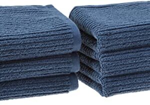 Amazon Aware 100% Organic Cotton Ribbed Bath Towels - Washcloths, 6-Pack, Navy