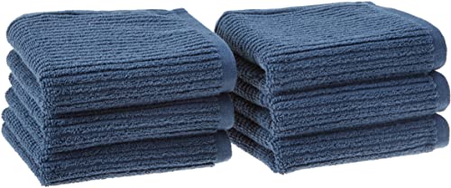 Amazon Aware 100% Organic Cotton Ribbed Bath Towels - Washcloths, 6-Pack, Navy