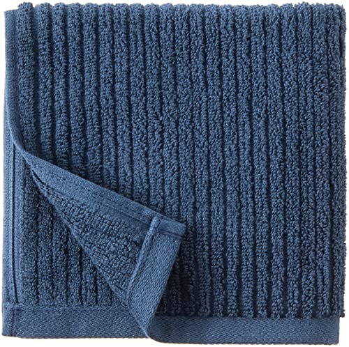 Amazon Aware 100% Organic Cotton Ribbed Bath Towels - Washcloths, 6-Pack, Navy