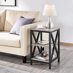 Yaheetech Industrial End Tables Set of 2, 3-Tier Side Tables with Storage Shelves for Living Room, X Design Sofa Tables, Strong Metal Frame, Easy Assembly, 16x16x24.5 in, Gray