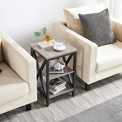 Yaheetech Industrial End Tables Set of 2, 3-Tier Side Tables with Storage Shelves for Living Room, X Design Sofa Tables, Strong Metal Frame, Easy Assembly, 16x16x24.5 in, Gray