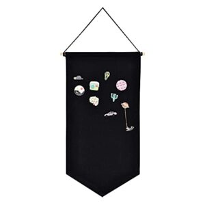 Tookie Hanging Brooch Pin Organizer, Canvas Jewelry Display Pennant, Badge Collection Board Banner Home Party Festival Decorative Storage Holder for Earrings/Necklace/Rings(Black,Size:M)