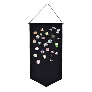 Tookie Hanging Brooch Pin Organizer, Canvas Jewelry Display Pennant, Badge Collection Board Banner Home Party Festival Decorative Storage Holder for Earrings/Necklace/Rings(Black,Size:M)