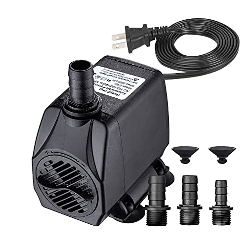 SongLong 750GPH Submersible Pump, Ultra Quiet Water Pump with 8.5ft High Lift, Fountain Pump with 5.9ft Power Cord, 3 Nozzles(0.510.630.75) for Fish Tank, Pond, Aquarium, Statuary, Hydroponics