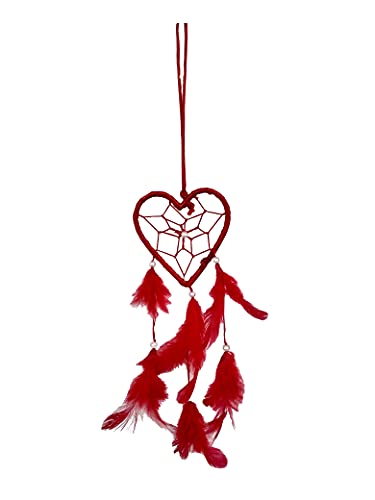 Fikimos Dream Catchers Wall Decor, Handmade Feather Bedroom Home Car Decor Nursery Room Hanging Decoration (3" Red Heart)