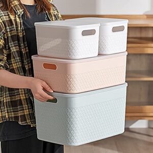 lidded storage bin organizer | storage organizing container, 16 liter, set of 4, off white