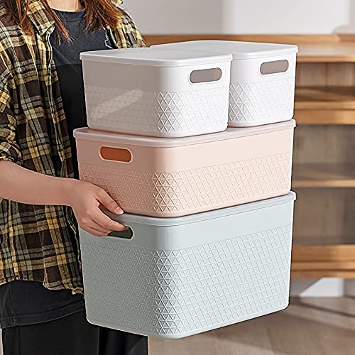 Lidded Storage Bin Organizer | Storage Organizing Container, 16 Liter, Set of 4, Off White