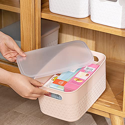 Lidded Storage Bin Organizer | Storage Organizing Container, 16 Liter, Set of 4, Off White