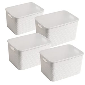 Lidded Storage Bin Organizer | Storage Organizing Container, 16 Liter, Set of 4, Off White