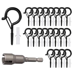 20 pack q-hanger hooks, safety screw hook with safety buckle for hanging outdoor indoor wire fairy lights christmas party decor, include wing nut driver