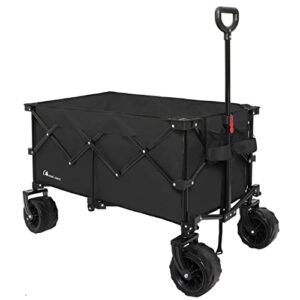 moon lence collapsible folding wagon cart heavy duty folding garden portable hand cart with all-terrain beach wheels, adjustable handle & drink holders