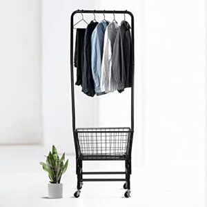 laundry cart with hanging rack, laundry basket with wheels and hanging bar, laundry butler cart rolling laundry rack small garment rack with basket