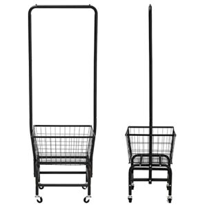 Laundry Cart With Hanging Rack, Laundry Basket with Wheels and Hanging Bar, Laundry Butler Cart Rolling Laundry Rack Small Garment Rack with Basket