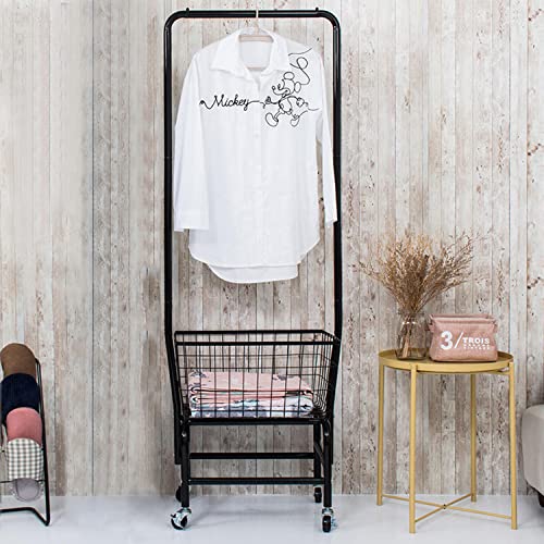 Laundry Cart With Hanging Rack, Laundry Basket with Wheels and Hanging Bar, Laundry Butler Cart Rolling Laundry Rack Small Garment Rack with Basket