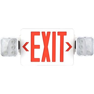 ostek red led exit sign with emergency light, two led adjustable head emergency exit lights with 90 minutes battery backup, dual led lamp abs fire resistance ul-listed