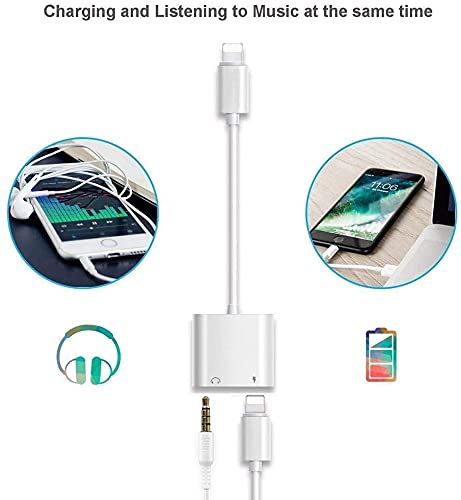 Lightning to 3.5mm Headphones Jack Adapter for iPhone,Apple MFi Certified iPhone Headphones Adapter Dongle Aux Audio Charger Splitter Compatible for iPhone 14 13 12 11 XS XR X 8 7 iPad-Support All iOS