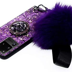 Aulzaju for OnePlus Nord N200 5G Case Ring Kickstand Wrist Strap Holder Design Luxury Glitter Hard PC Back Rugged TPU Edge Marble Pattern Cute Bling Diamond Bumper Phone Case for Girls Women Purple