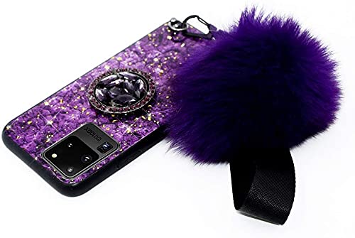 Aulzaju for OnePlus Nord N200 5G Case Ring Kickstand Wrist Strap Holder Design Luxury Glitter Hard PC Back Rugged TPU Edge Marble Pattern Cute Bling Diamond Bumper Phone Case for Girls Women Purple