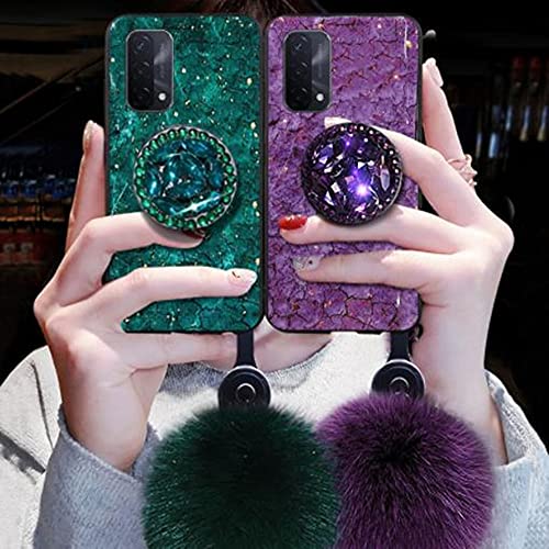 Aulzaju for OnePlus Nord N200 5G Case Ring Kickstand Wrist Strap Holder Design Luxury Glitter Hard PC Back Rugged TPU Edge Marble Pattern Cute Bling Diamond Bumper Phone Case for Girls Women Purple