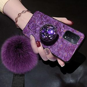 Aulzaju for OnePlus Nord N200 5G Case Ring Kickstand Wrist Strap Holder Design Luxury Glitter Hard PC Back Rugged TPU Edge Marble Pattern Cute Bling Diamond Bumper Phone Case for Girls Women Purple