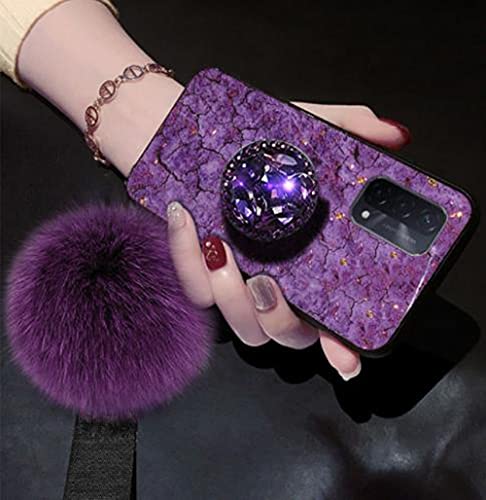 Aulzaju for OnePlus Nord N200 5G Case Ring Kickstand Wrist Strap Holder Design Luxury Glitter Hard PC Back Rugged TPU Edge Marble Pattern Cute Bling Diamond Bumper Phone Case for Girls Women Purple