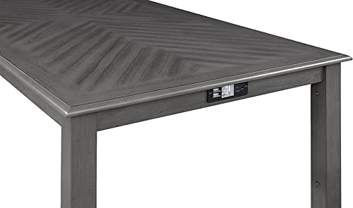 New Classic Furniture Amy Kitchen Counter Island Dining Table for 4 with Storage Shelf & USB Chargers, Contemporary Gray