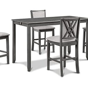 New Classic Furniture Amy Kitchen Counter Island Dining Table for 4 with Storage Shelf & USB Chargers, Contemporary Gray