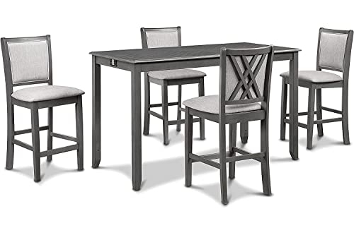 New Classic Furniture Amy Kitchen Counter Island Dining Table for 4 with Storage Shelf & USB Chargers, Contemporary Gray