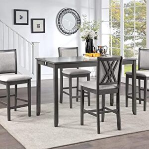 New Classic Furniture Amy Kitchen Counter Island Dining Table for 4 with Storage Shelf & USB Chargers, Contemporary Gray