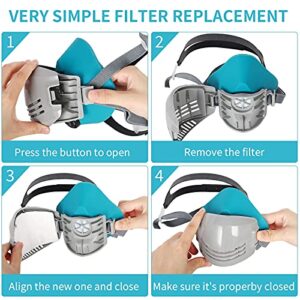 Reusable Face Cover with 8 Filters Set - Half Respirator Face Shield with Replaceable Parts for Woodworking, Painting, Gas, Dust, Machine Polishing, Organic Vapors, Car Spraying,Sanding &Cutting