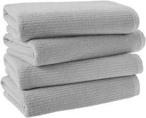 amazon aware 100% organic cotton ribbed bath towels - bath towels, 4-pack, light gray
