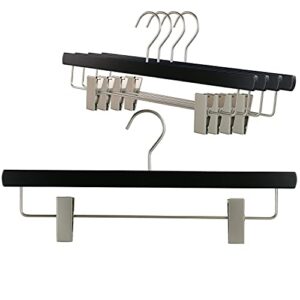 MAWA by Reston Lloyd, European Wooden Hanger, Beech Wood Hanger with Adjustable Pant Clips, Rotating Chrome Hook, Black Finish, for Pants, Shorts, & Skirt Clothes Hanger (26415)